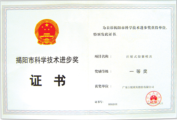 2004 The First Prize of Science and Technology Progress of Jieyang City--- Injection